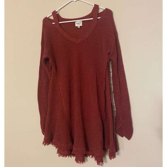 Hayden Los Angeles v neck waffle cold shoulder sweater - Picture 1 of 4